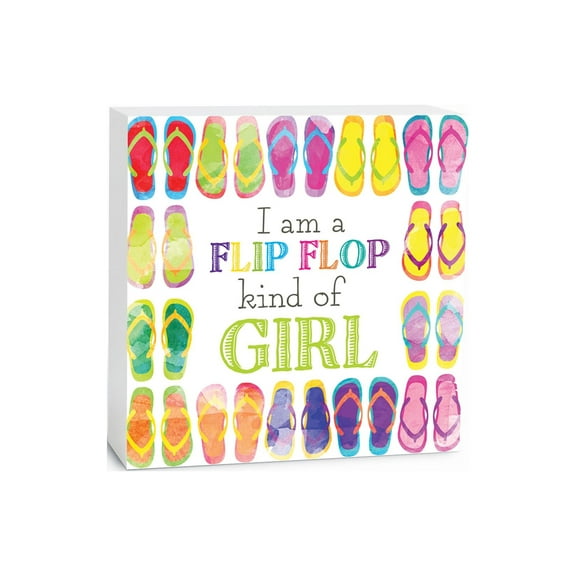 Flip Flop Girl Multicolored Flip Flops 5 x 5 Wood Tabletop Sign Plaque