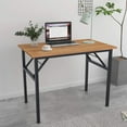 thumbnail image 3 of SOGES 39.4 inches Computer Desk for Small Space Small Folding Table, Teak & Black, 3 of 7