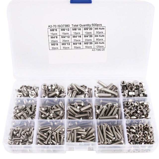 MasteelfCA 500 Pcs/ensemble Écrou à Vis en Acier Inoxydable Kit d'Assortiment - M5 (Argent)