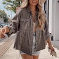 thumbnail image 5 of Uhndy Winter Jackets Coats for Women, Ladies Corduroy Buttoned Cardigan Solid Color Long Sleeve Lapel Loose Padded Shirt Top Christmas Gifts for Women, 5 of 6
