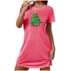 thumbnail image 2 of Camisón corto navideño para mujer, talla grande, cuello redondo, manga corta, estampado en el pecho, vestido de noche para mujer, 2 of 3