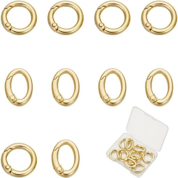 10Pcs Real 18K Gold Long-Lasting Plated Brass Spring Gate Rings Large Keyring Buckle Clip O Rings for Jewelry Making Bags Purses