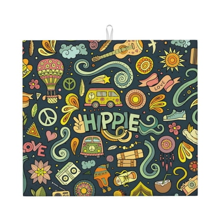 

Naloa Colorful Hippie Dish Drying Mat for Kitchen Counter Heat Resistant Drainer Mats Absorbent Draining Mat Dish Rack Pad 16 x18