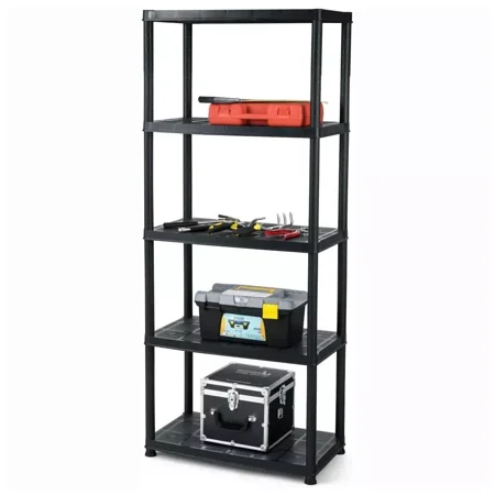 5 Tier Plastic Storage Shelves Multi-Use Free Standing Shelf Unit Heavy Duty Rack for Home Office Garage,28"XL X 15"W X 67"H,Black