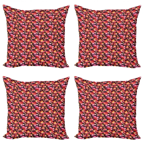 Ambesonne Poppy Flower Throw Pillow Cover 4 Pack, Blossoms Butterflies, 16", Multicolor