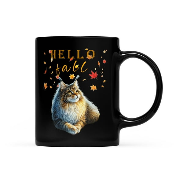 Hello Fall Maine Coon Enjoys Warm Campfire Autumn Night Bright Moon Mug Cat Lover Kitten Owner Gifts Coffee Tea Cup - 01008