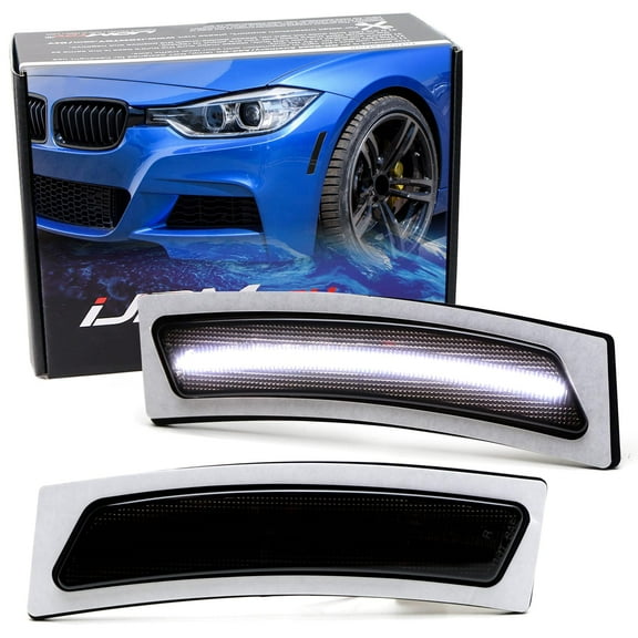 Smoked Lens White Full LED Front Bumper Reflector Replace Side Marker Light Kit For BMW 2016-19 F30/LCI F80 320i 340i M3, F32 F82 420i 428i 435i 440i M4, Replace OEM Amber Reflex