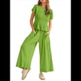 thumbnail image 1 of Conjunto de Dos Piezas para Mujer: Top Fruncido y Pantalón Conjunto Informal Bohemio de Cintura Alta con Bolsillos Verde L, 1 of 7