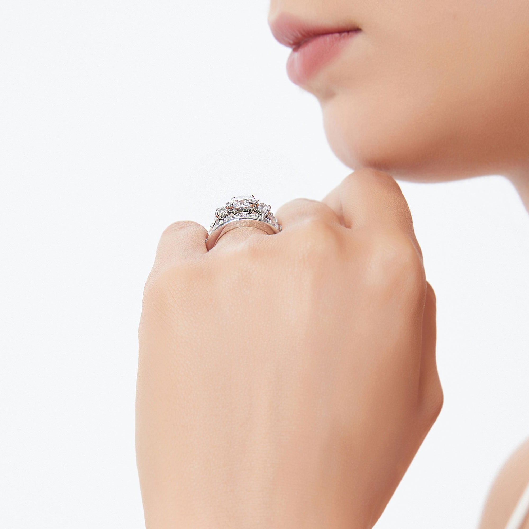 BERRICLE Sterling Silver 3-Stone Wedding Engagement Rings 1.25 Carat Round Cut Cubic Zirconia CZ Ring Set for Women, Rhodium Plated Size 8.5