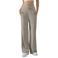 thumbnail image 2 of Straight Leg Leggings High Stretch Yoga Pants Women Soft High Waisted Casual Wide Leg Pants with Pockets Khaki 30", 2 of 5