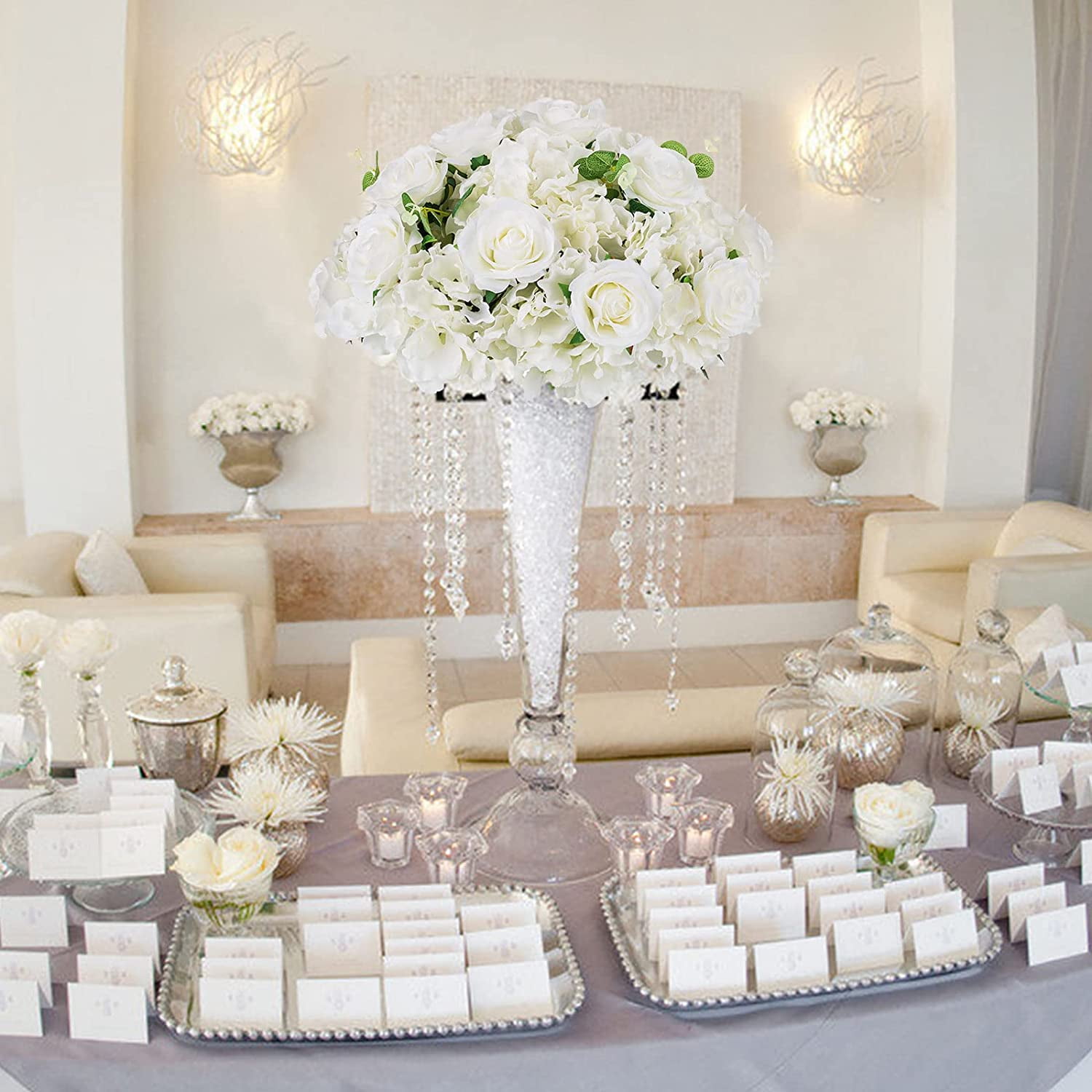 Fake Flower Balls Centerpieces: 2 Pcs 15.7" Large White  Hydrangea Artificial Flowers Arrangement for Wedding Table - Faux Silk Floral for Party Home Reception Decoration