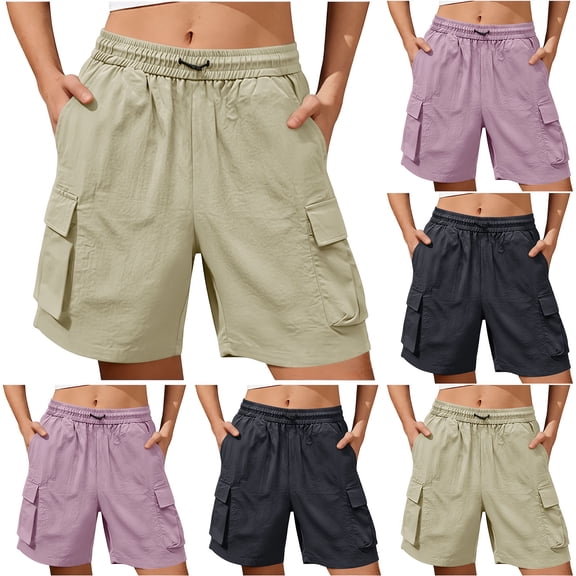 FengLS Women's Cargo Shorts Casual Lightweight Short Pants with Multiple Pockets Summer Quick Dry Shorts Outdoor Hiking Shorts