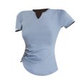 thumbnail image 2 of Timegard Tops for Women Trendy V Neck Short Sleeve Side Ruched Slim Solid Color Casual Workout Tee Shirts, 2 of 3