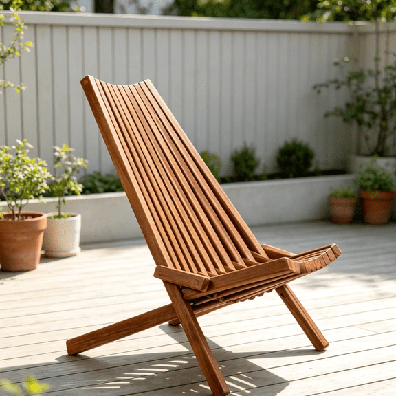 Acacia Wood Folding Outdoor Lounge Chair, Teak Oil Finish Portable Solid Wood Patio Relax Chair for Backyard Garden Camping Balcony