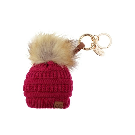 NYFASHION101® Pom Pom Beanie Key Chain Key Ring Handbag Tote Accessory - Hot Pink