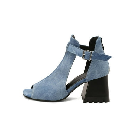 

Lacyhop Women Heeled Sandal Ankle Strap Summer Sandals Peep Toe Dressy Shoes Party Comfort Casual Shoe Nonslip Cutout High Heels Blue 8