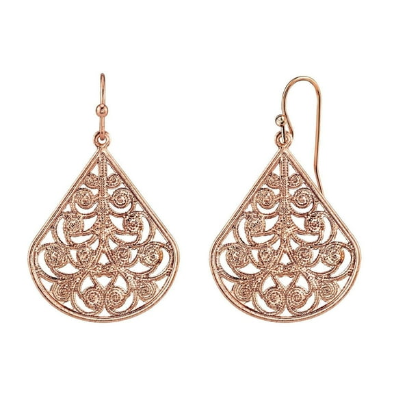 1928 Jewelry Rose Gold Tone Vine Filigree Earrings