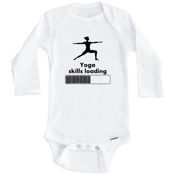 Yoga Skills Loading Funny Yoga Pose One Piece Baby Bodysuit (Long Sleeve), 0-3 Months White