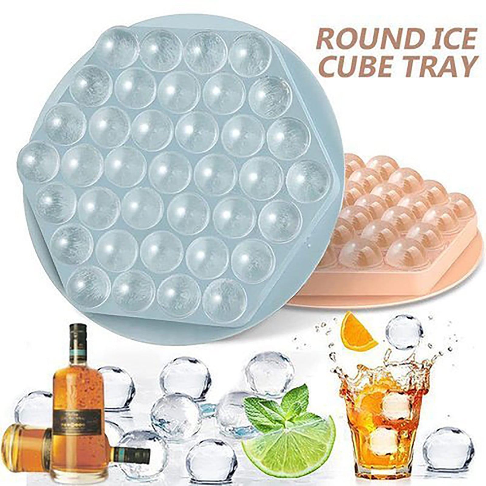Lot De 2 Moules à Glaçons Silicone Avec Couvercle - Glaçons Ronds Et Carrés 5 Cm - Sans BPA, Passe Lave-Vaisselle - 12