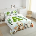 thumbnail image 4 of Feelyou Green Initial A Letter Bedding Comforter Set, Kawaii Bear Fox Animal Twin Comforter Sets, Eucalyptus Leaves Reversible Bedding Set, Luxury Bedroom Decor, 2pcs, 4 of 9