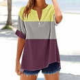 thumbnail image 3 of TKLPEHG Dressy Tops for Women V-Neck Button Tunic Shirts Lightweight Short Sleeve Blouses Fashion Leisure Color Block Patchwork Graphic Tee Regular Blouses (Yellow,XL), 3 of 5