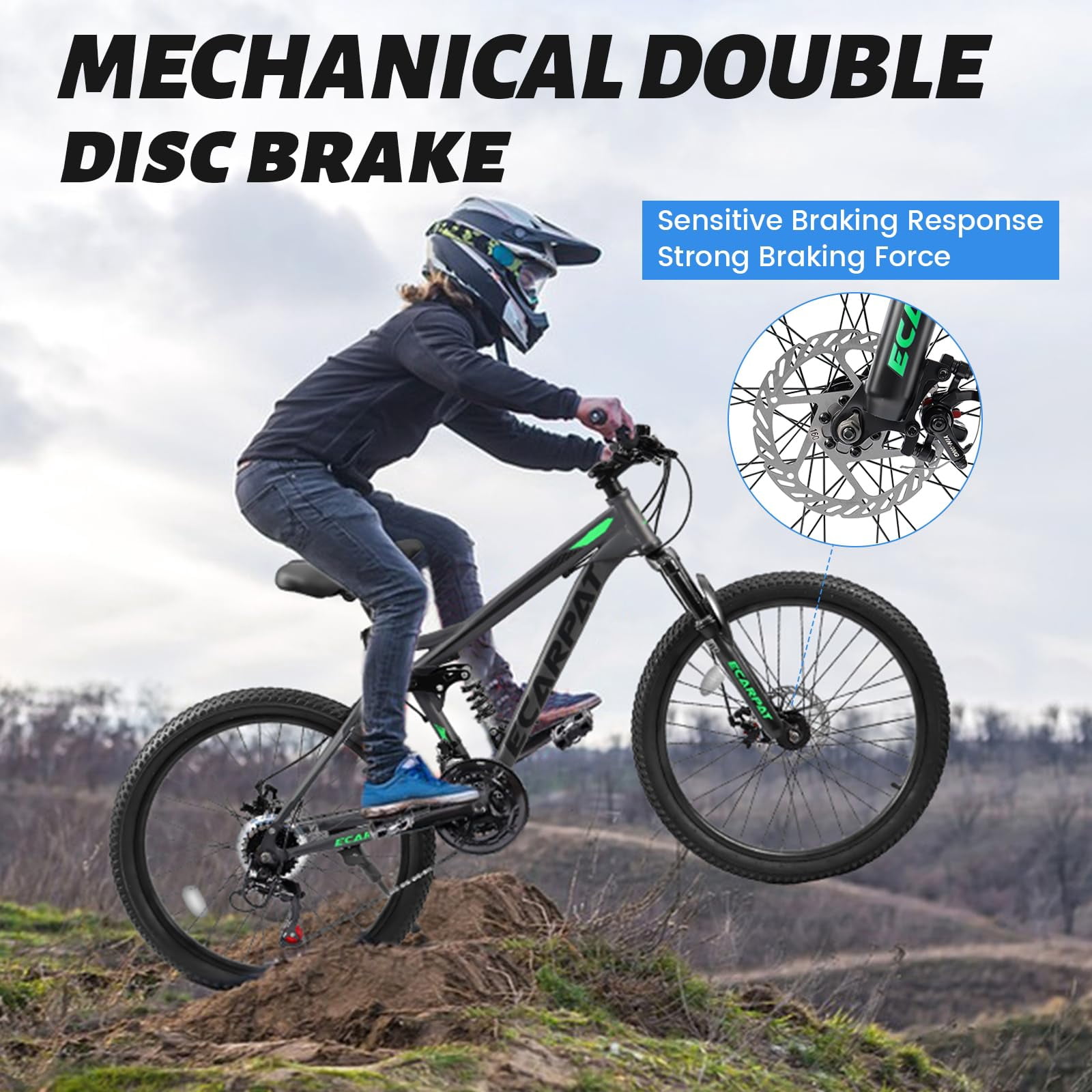 HappyToysWorld 24 Inch Mountain Bike with Dual Full Suspension & 21 Speeds, Front and Rear Disc Brakes, High-Tensile Steel Frame for Men and Women, Outdoor Riding
