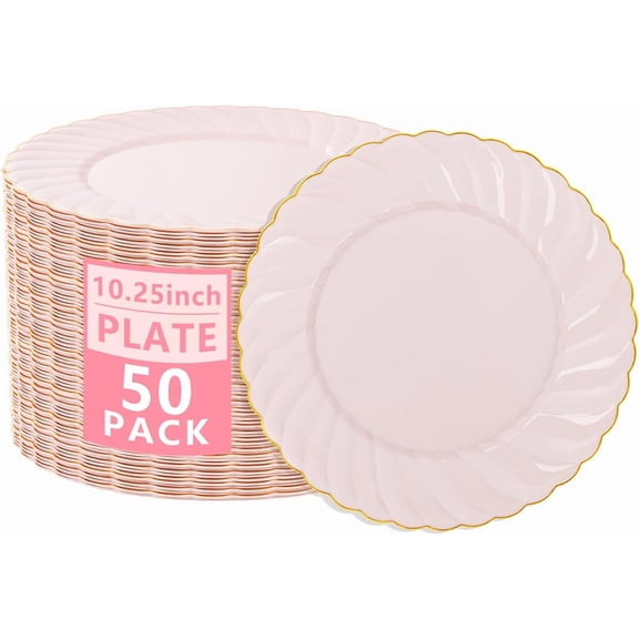 Pink Scalloped Plastic Plates - Disposable Plates for Party & Wedding & Birthday