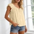 thumbnail image 4 of Women's Casual Tie Neck T Shirts Short Sleeve Solid Color Print Basic Vacation Tees 2026 Summer Trendy Tops, 4 of 5