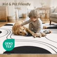 thumbnail image 4 of ODIKA 9'x12' Washable Area Rug Black White Abstract Curves and Dots Design Elegant Geometric Flow with Bold Circular for Dining Room, Basement, Large Office, Non-Slip Chair-Friendly, 4 of 7