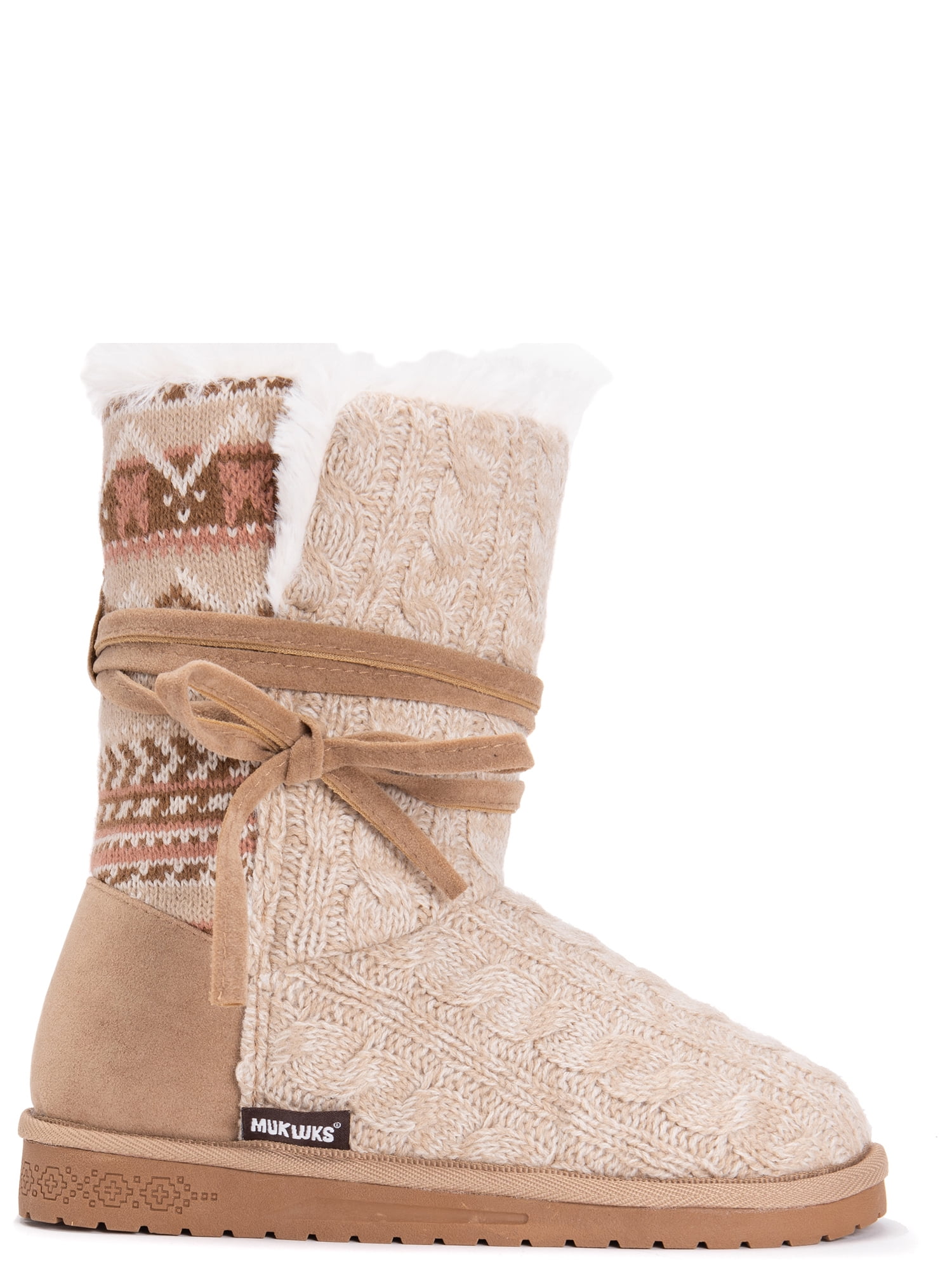 Women's MUK LUKS Clementine Sweater Boot Light Brown Acrylic 7 M 