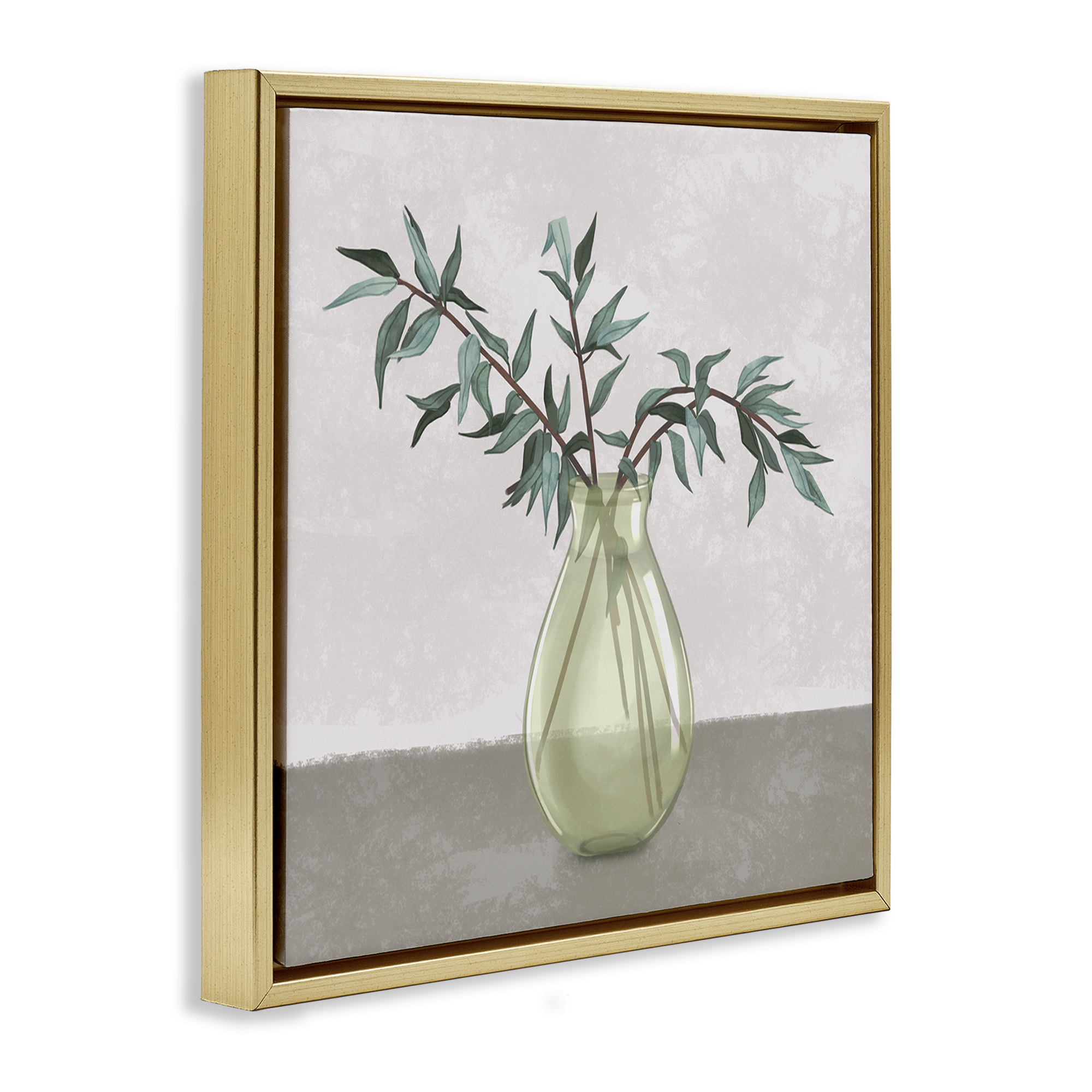 Stupell Industries Vase And Plant Neutral Grey Design Botanical & Floral Painting Gold Floater Framed Canvas Art Print Wall Art, 25 x 25