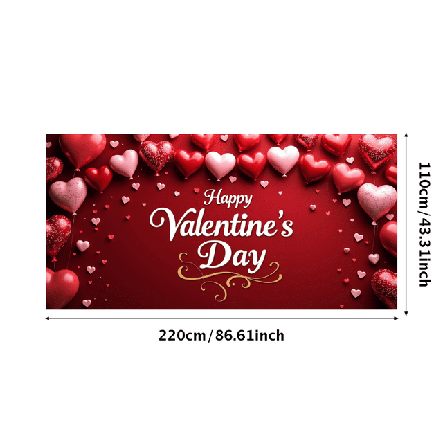 Valentine's Day Banner Heart Balloons Pink Roses Gift Box Backdrop Party Supplies Photography Props Romantic Decorations Festive Décor Background