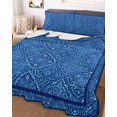 thumbnail image 3 of Quilts Twin Size Bedding Set, Boho Blue Lightweight Quilted Comforter, Ethnic Vintage Abstract Tribal Floral Art Soft Reversible Bedspread Coverlet with Pillow Covers for All Season, 68" x 86", 3 of 7