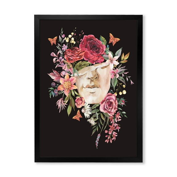 Designart 'Ancient Greek Sculpture Detail With Dry Flowers' Traditional Framed Art Print