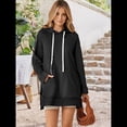 thumbnail image 4 of Vestido Informal Extragrande con Capucha, Larga, Dobladillo Dividido y Cordón Ajustable para Mujer con Bolsillo Tipo Canguro. Negro XL, 4 of 6