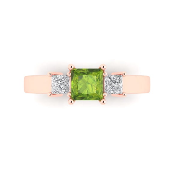 Three-Stone Engagement Ring for Women - 1.11ct Natural Peridot in 18K Rose Gold Promise Ring