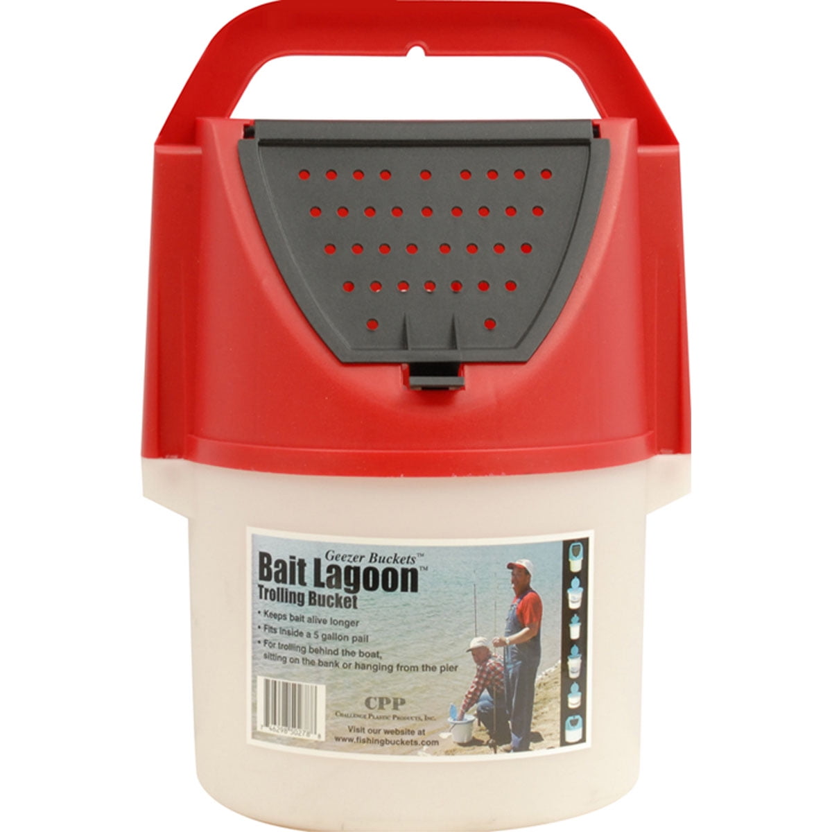 Geezer Buckets Bait Lagoon, Trolling Bucket, Medium, White / Red