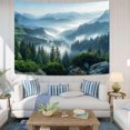 thumbnail image 2 of Nature Forest Mountain Tapestry Green Misty Pine Tree Tapestry for Bedroom Aesthetic Foggy Woodlands Sky Landscape Tapestries Wall Hanging for Living Room Dorm 60 x 40 Inch, 2 of 6