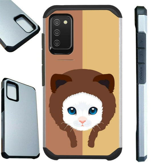 Compatible with Samsung Galaxy A02s Hybrid Fusion Guard Phone Case Cover (Hat Cat White)