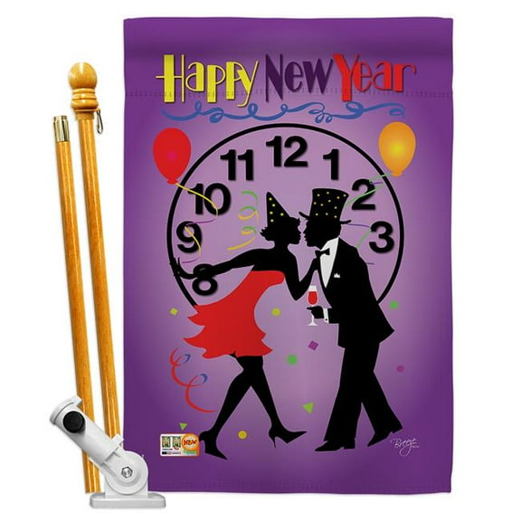 Breeze Decor BD-NE-HS-116001-IP-BO-D-US98-BD 28 x 40 in. New Year Winter Impressions Decorative Vertical Double Sided House Flag Set & Pole Bracket Hardware