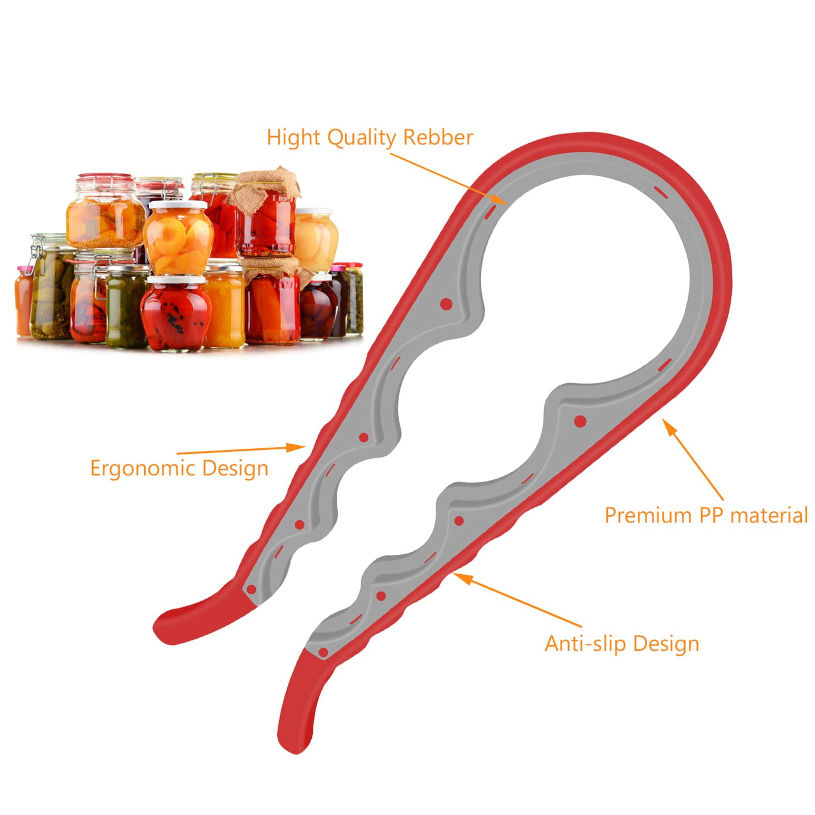  Jar Opener, 5 in 1 Multi Function Can Opener Bottle Opener Kit  with Silicone Handle Easy to Use for Children, Elderly and Arthritis  Sufferers (Apple Red）: Home & Kitchen