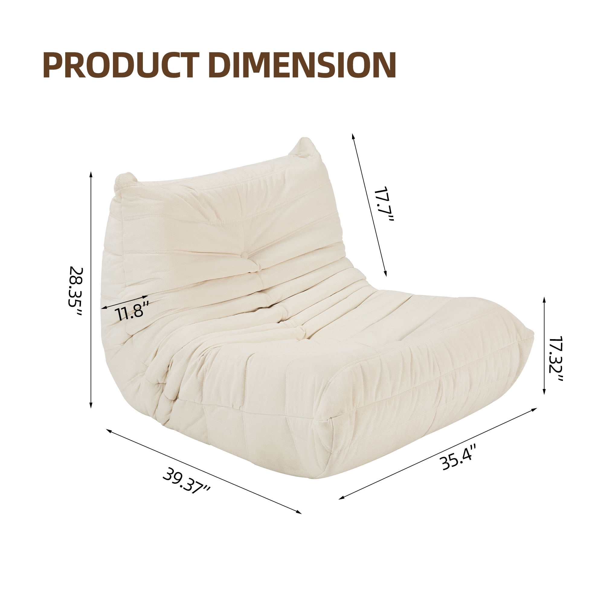 Bean Bag Chairs, Memory Foam Bean Bag Chair for Adults Velvet Lazy Sofa Chair lounger for Living Room, White