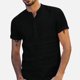 thumbnail image 4 of Camisa de manga corta para hombre, cuello con muesca con botones, corte ergonómico, lino, algodón, transpirable, cómoda camiseta para hombre, 4 of 8