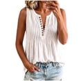 thumbnail image 2 of QSAWXQZ Women's Cotton Linen Tank Tops V Neck Button Front Pleated Sleeveless Casual Blouse L, 2 of 7