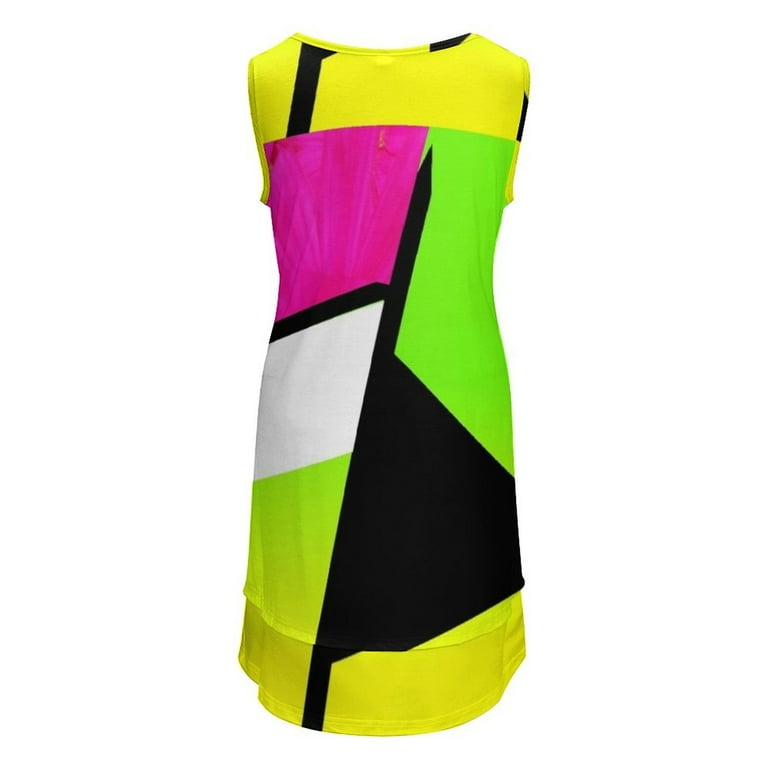 Neon Color Blocking Sleeveless U-Neck Fake Two Piece Dress women evening dress  dresses for women luxury designer party - Walmart.com