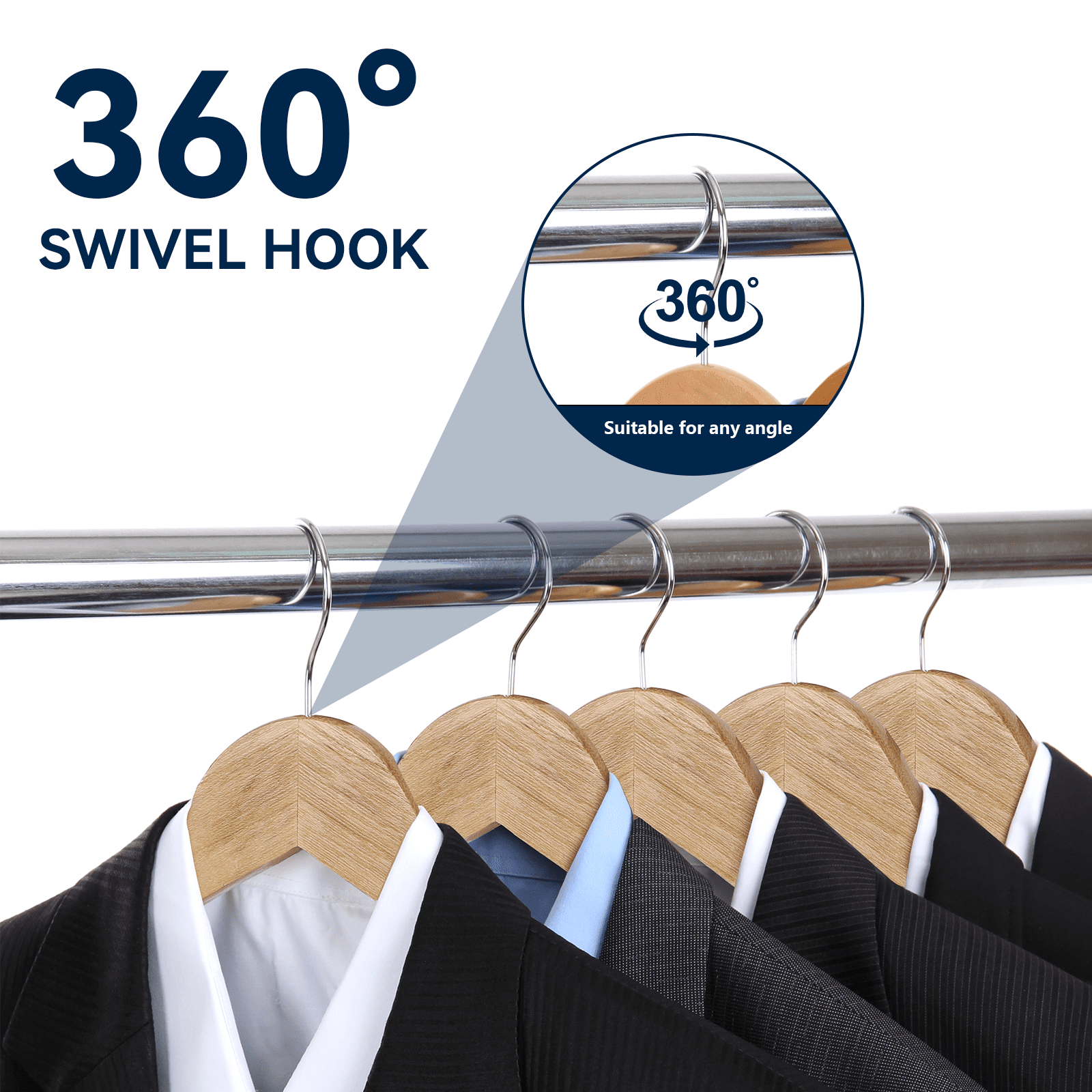 LIZEVINC Wooden Hangers 20 Pack, Natural Wood Suit Hangers with Non-Slip Pants Bar and 360° Swivel Hook, Cloth Hangers for Shirts, Jackets, Dress, Pant