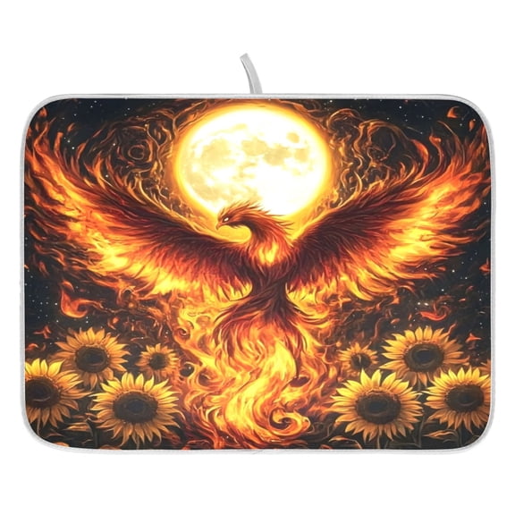 Ryvnso Phoenix Sunflower Dish Drying Mat for Kitchen Countertop 16x18 Small Dish Pad Drainer Rack Dish Sink Mats