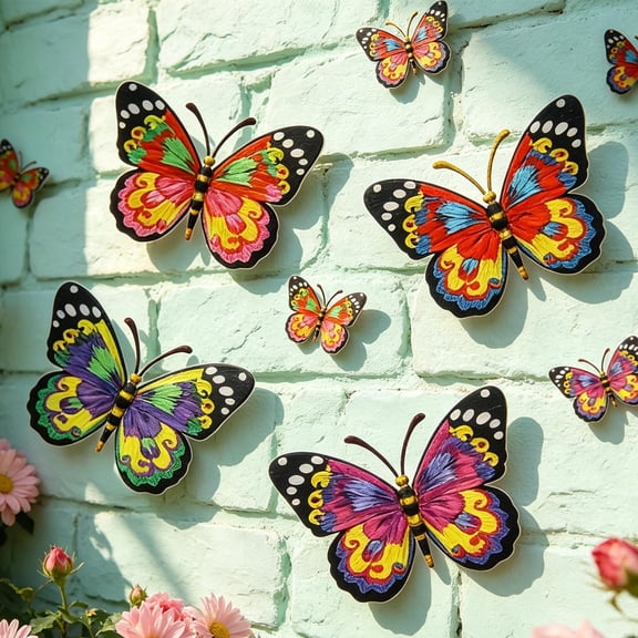 Iron Butterfly Wall Decor for Garden and Patio - Colorful Hand-Painted Outdoor Ornaments, Weather-Resistant and Versatile Home Accents Multicolor