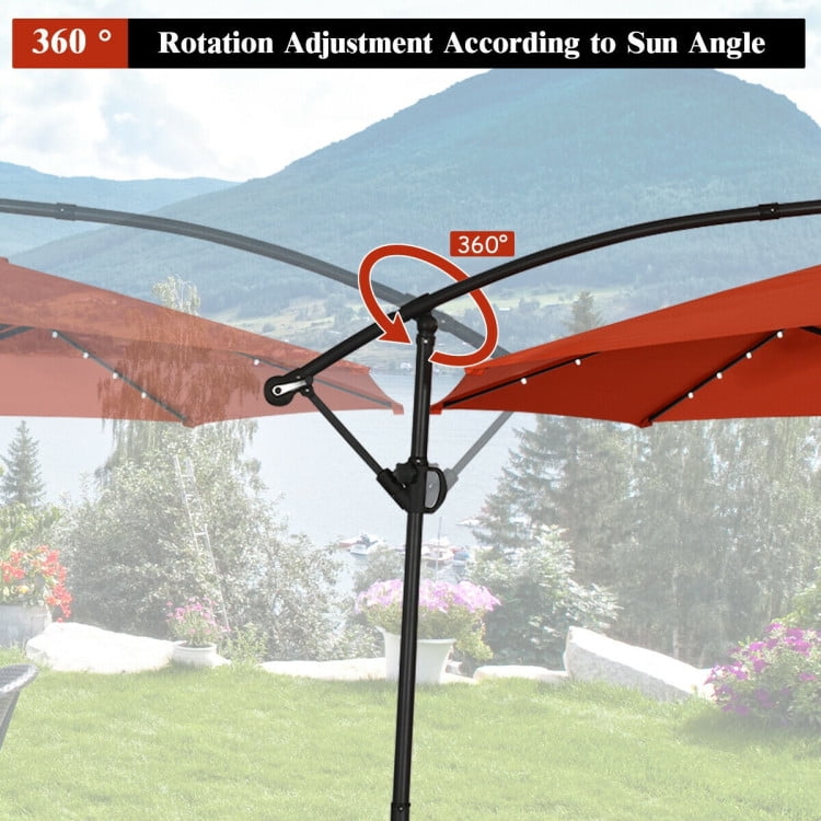 Aimee Lii 10 ft 360° Rotation Solar Powered LED Patio Offset Umbrella without Weight Base, Outdoor Umbrellas for Patio, Orange Aimee Lii 10 ft 360° Rotation Solar Powered LED Patio Offset Umbrella without Weight Base, Outdoor Umbrellas for Patio, Orange