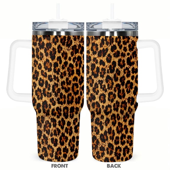 Leopard Print 40oz Tumbler with Handle Stainless Steel Insulated Travel Coffee Cup Wild Animal Pattern Car Cup Gift for Women